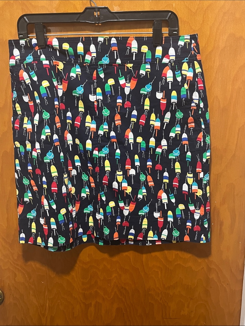 Talbots Navy Pencil Skirt with Colorful Buoy Print